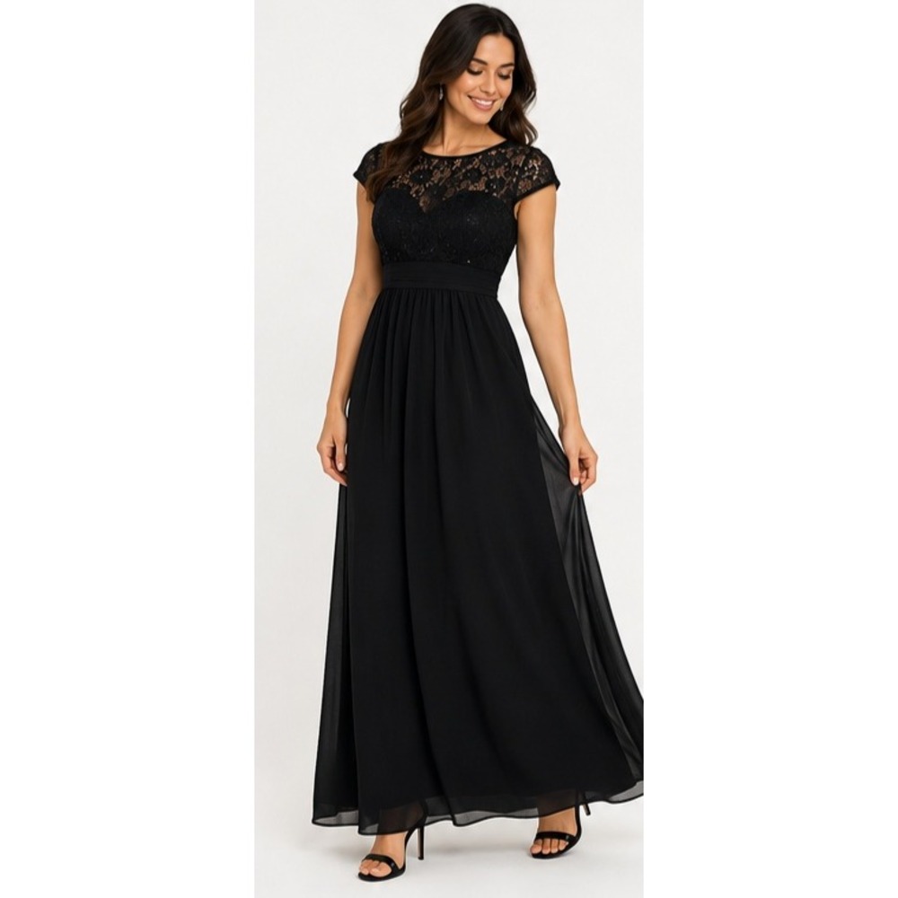 CITY‎ CHIC Black Lace Overlay Evening Gown Maxi Dress XS NWT Formal